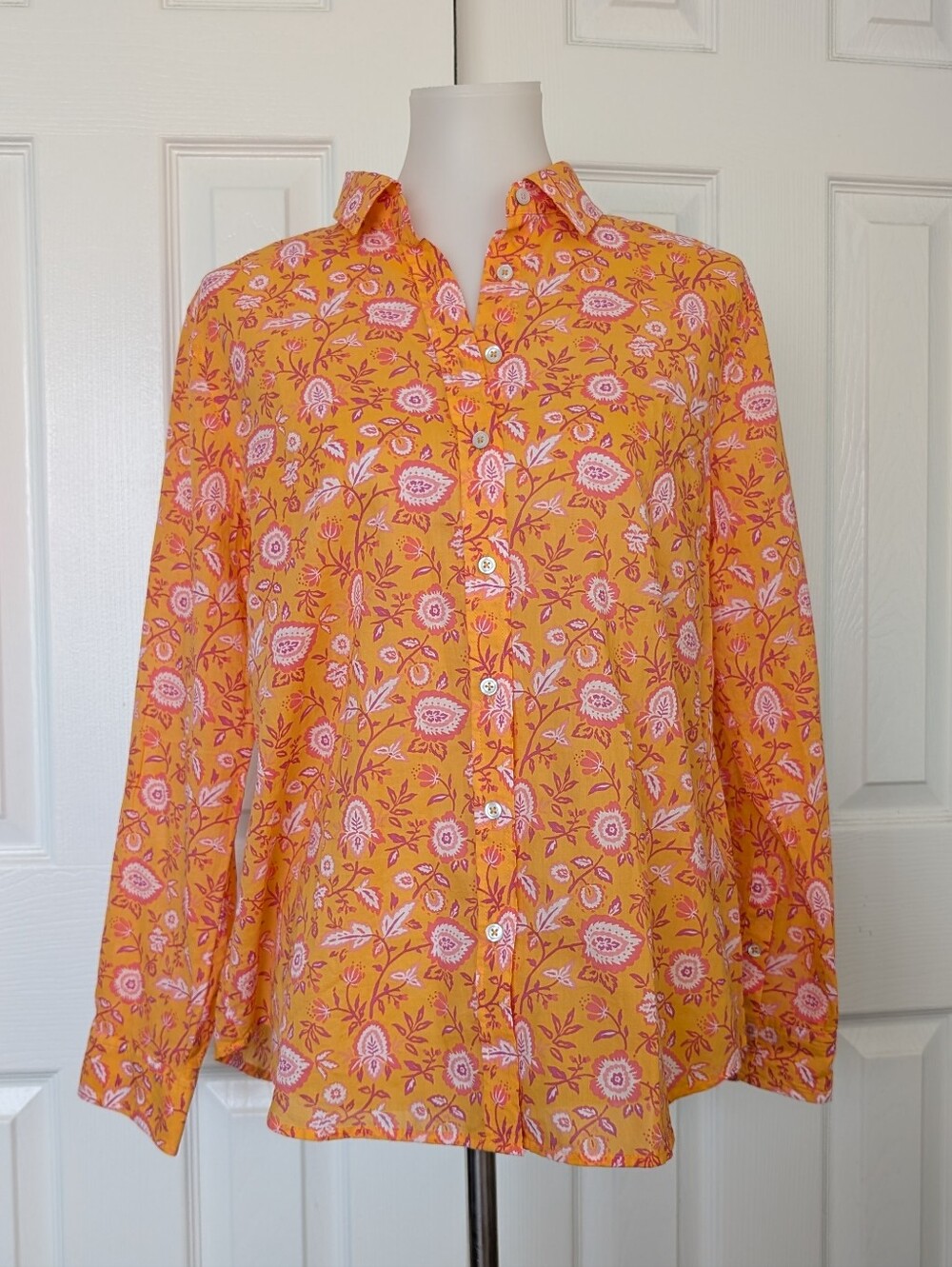 Talbots Yellow/Orange Floral Button-Down Shirt w Paisley Accents - 100% Cotton